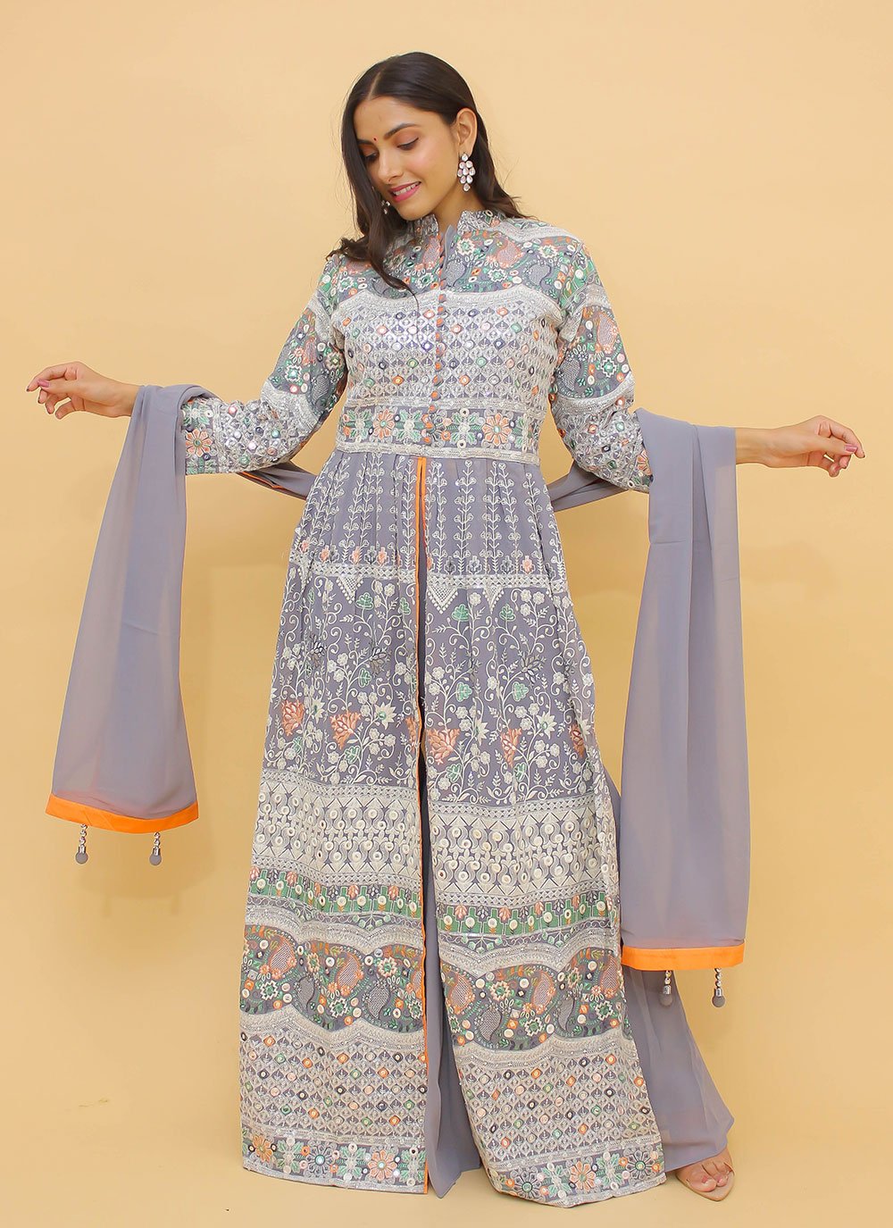 Georgette Thread Grey Designer Salwar Kameez