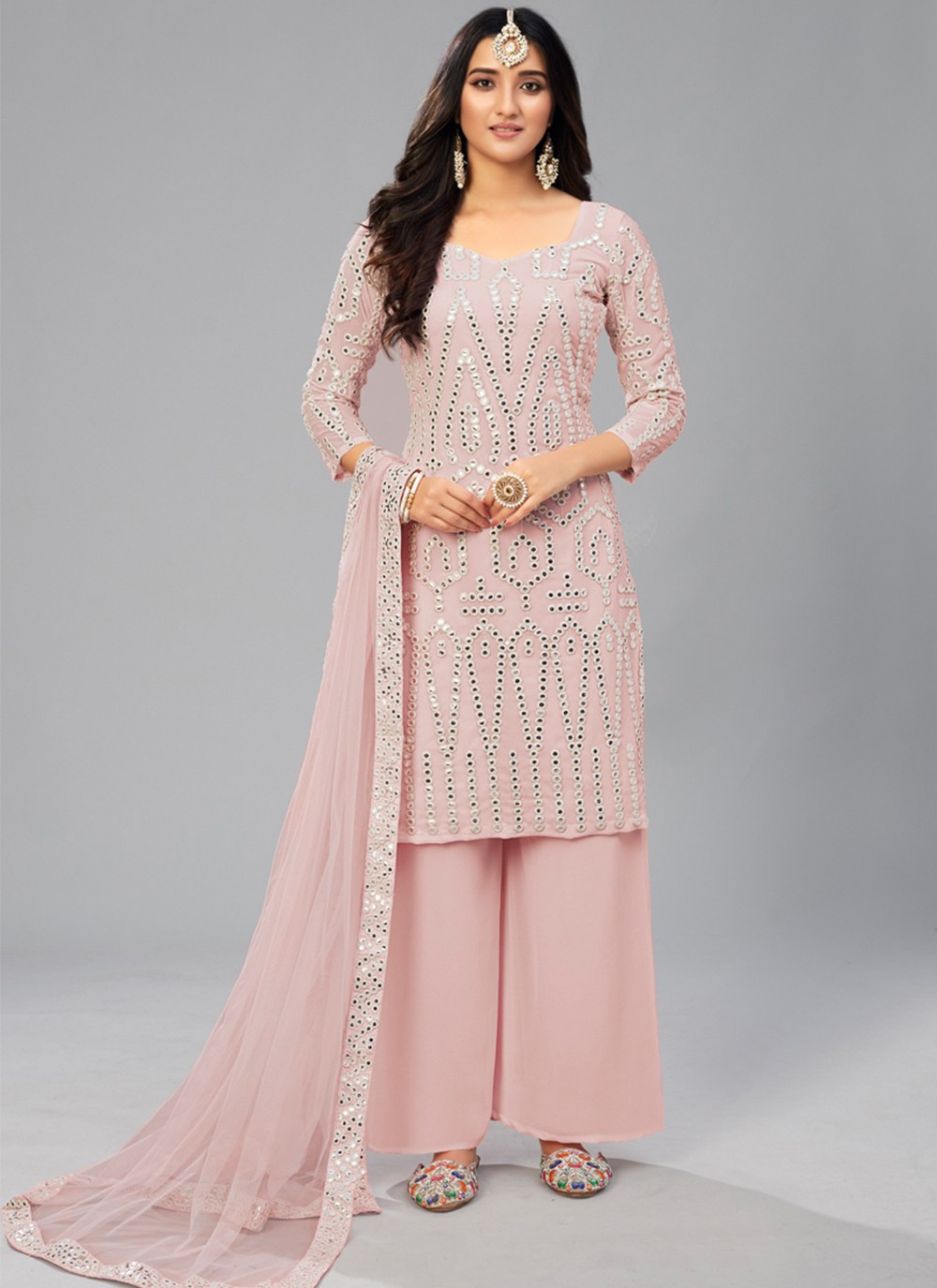 Georgette Thread Pink Designer Palazzo Salwar Suit