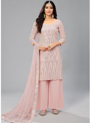 Georgette Thread Pink Designer Palazzo Salwar Suit