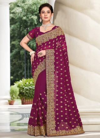 Georgette Wine Trendy Saree