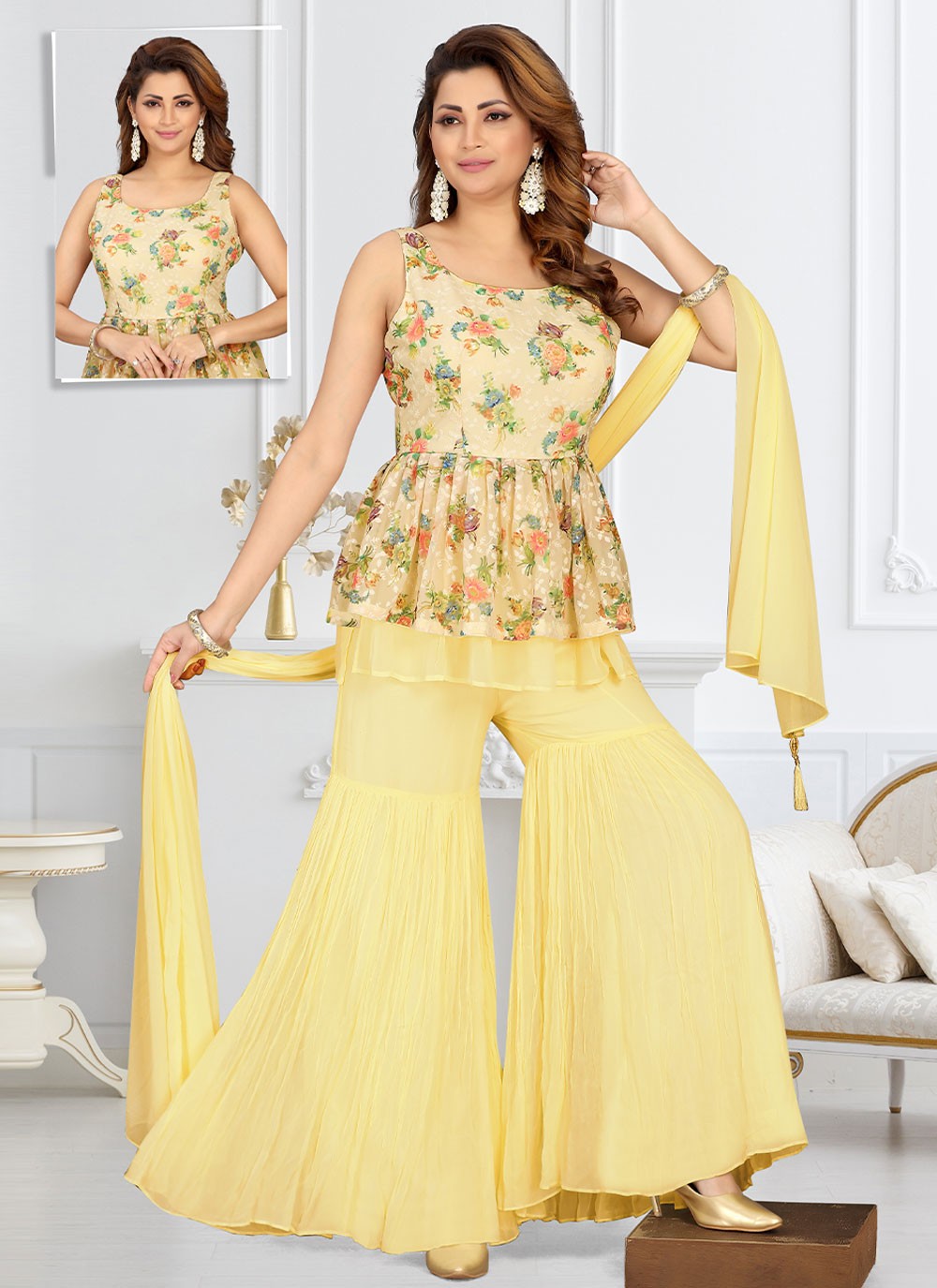 Georgette Yellow Palazzo Suit