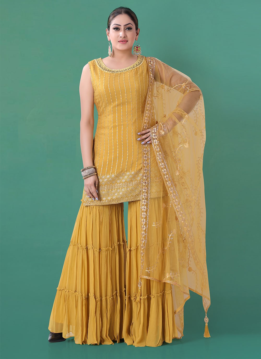 Georgette Yellow Readymade Salwar Suit