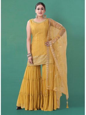 Georgette Yellow Readymade Salwar Suit