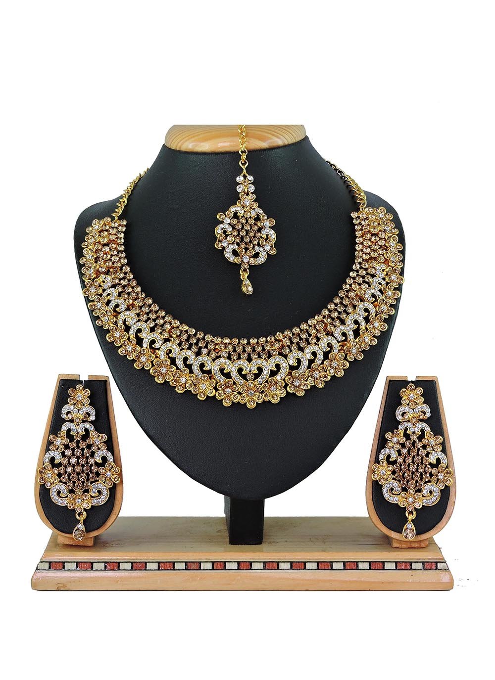 Gold and Off White Stone Work Festival Necklace Set