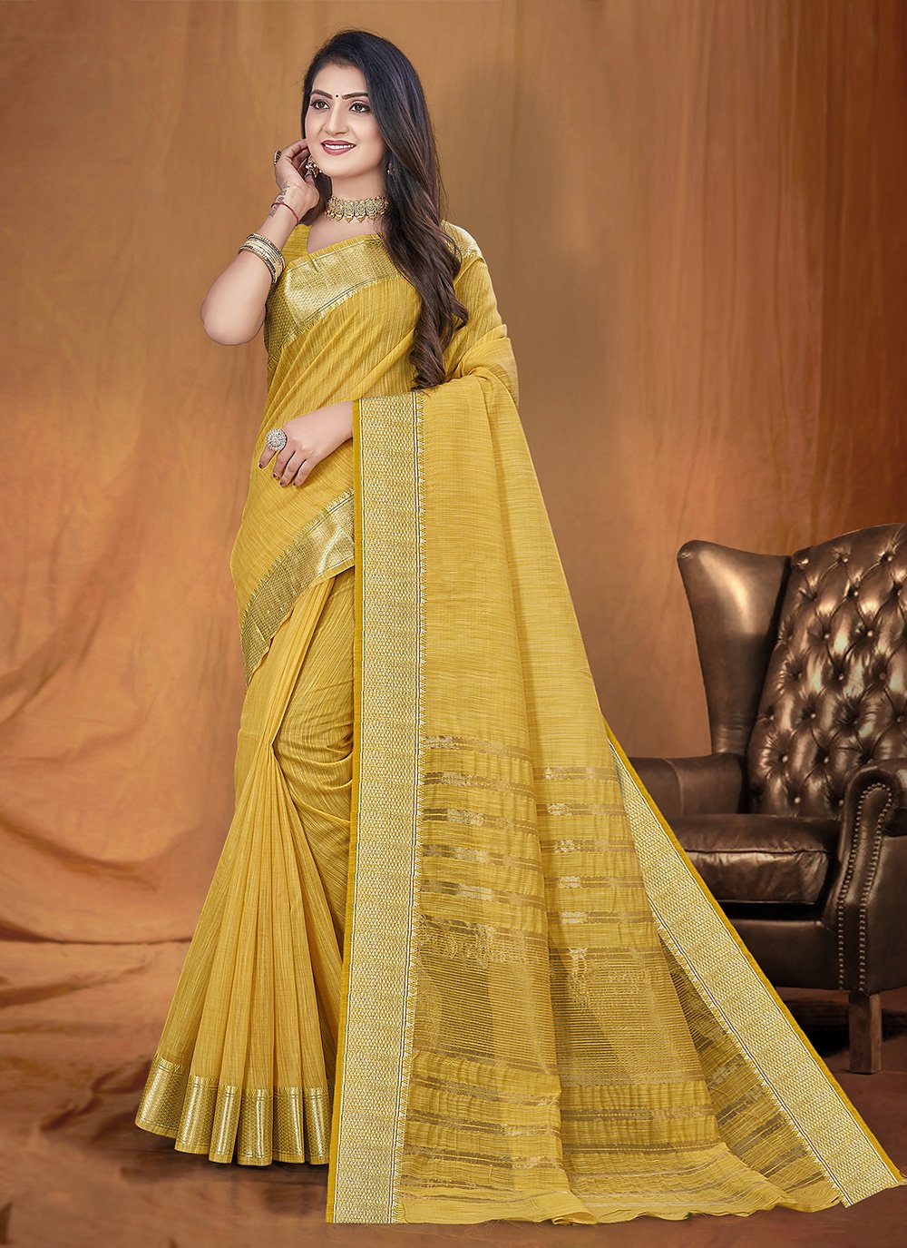Gold Cotton Silk Fancy Saree