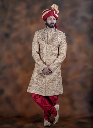 Gold Jacquard Fancy Indo Western Sherwani