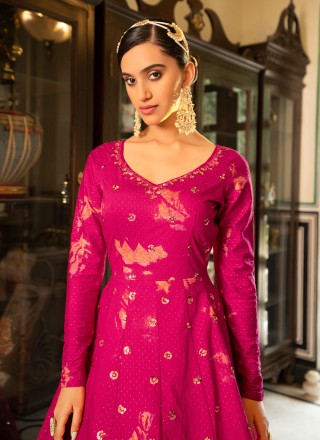 Gown Embroidered Cotton in Rani