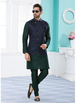 green kurta with blue jacket