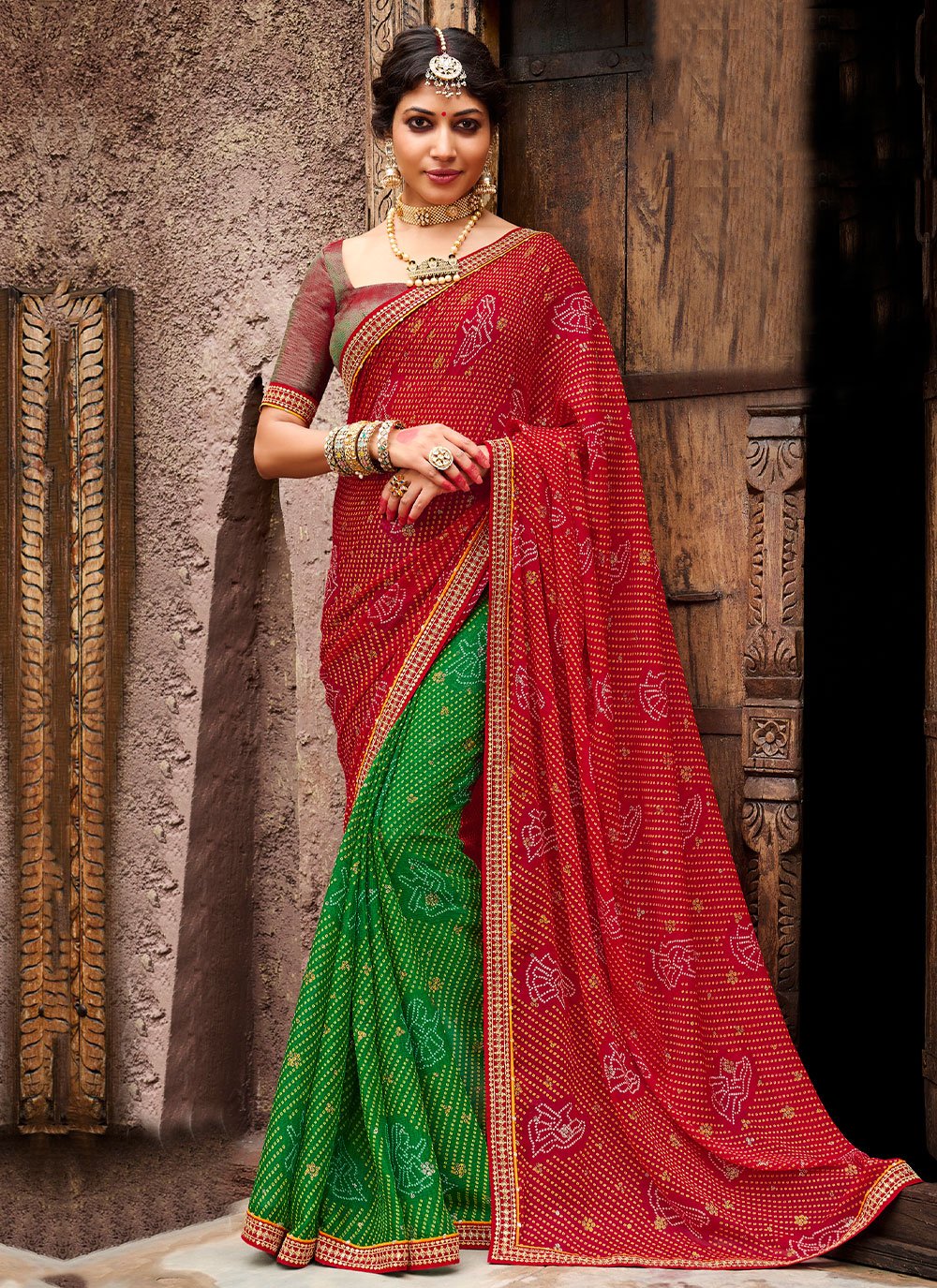 Chiffon bandhej outlet saree