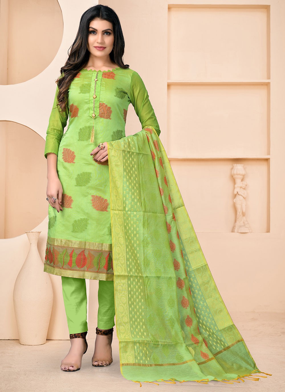 Green Banarasi Jacquard Pant Style Suit