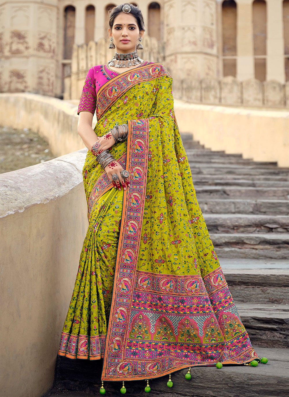 Green Banarasi Silk Bridal Traditional Designer Saree
