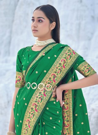 Green Banarasi Silk Classic Designer Saree