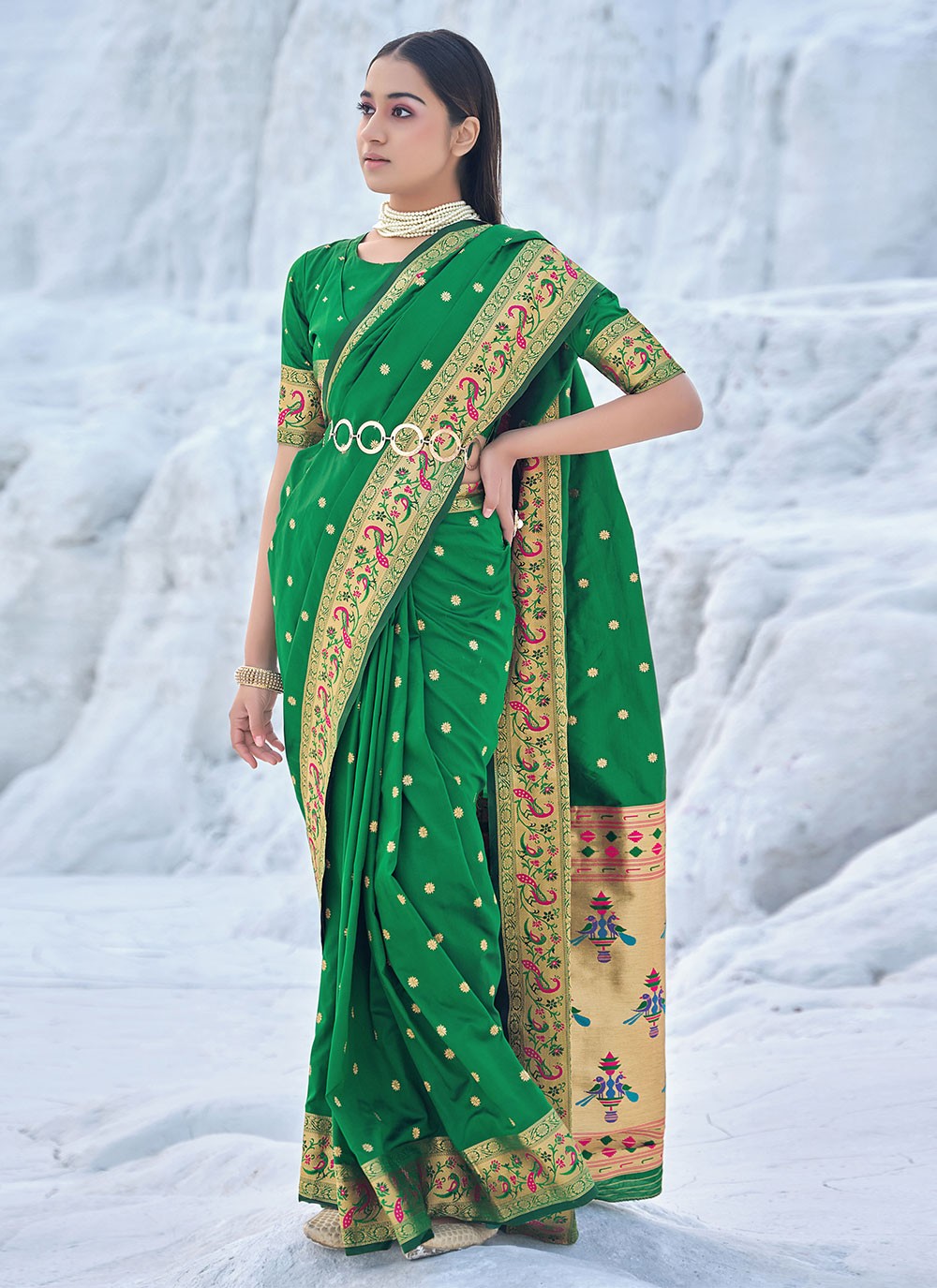 Green Banarasi Silk Classic Designer Saree