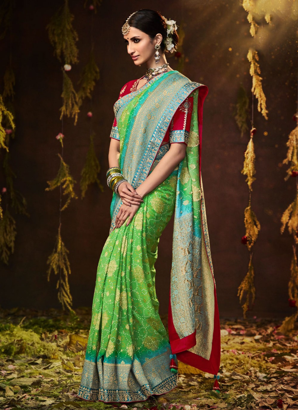 Silk Engagement Wear Weaving Saree In Green – Siya Fashion