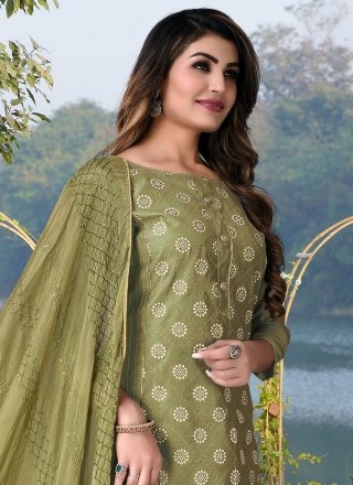 Green Casual Chanderi Cotton Trendy Salwar Suit