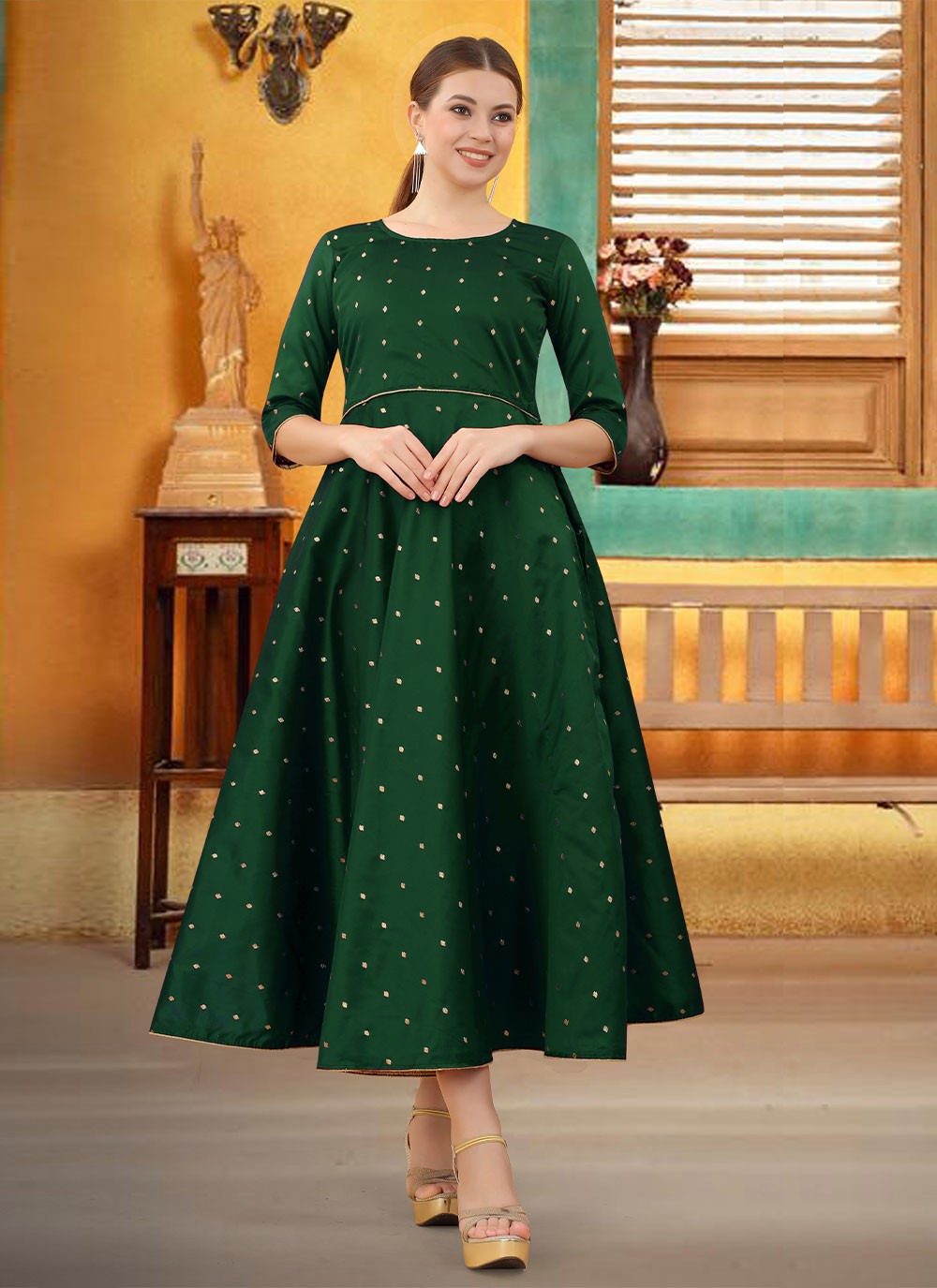Green Casual Gown 
