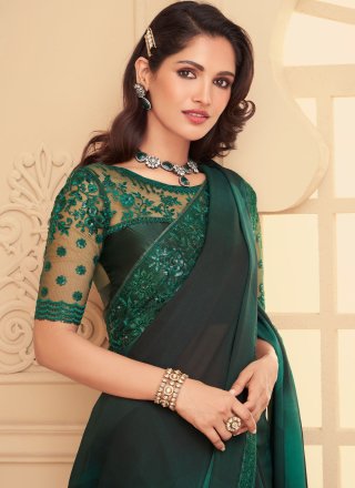 Green Ceremonial Silk Designer Contemporary Style Saree