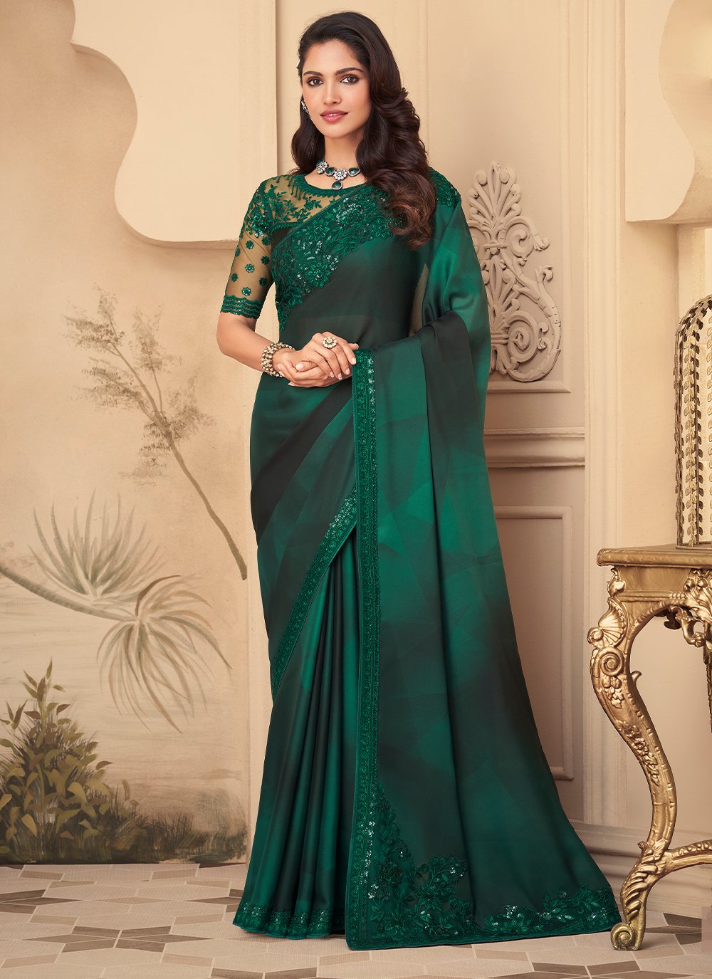 Green Ceremonial Silk Designer Contemporary Style Saree
