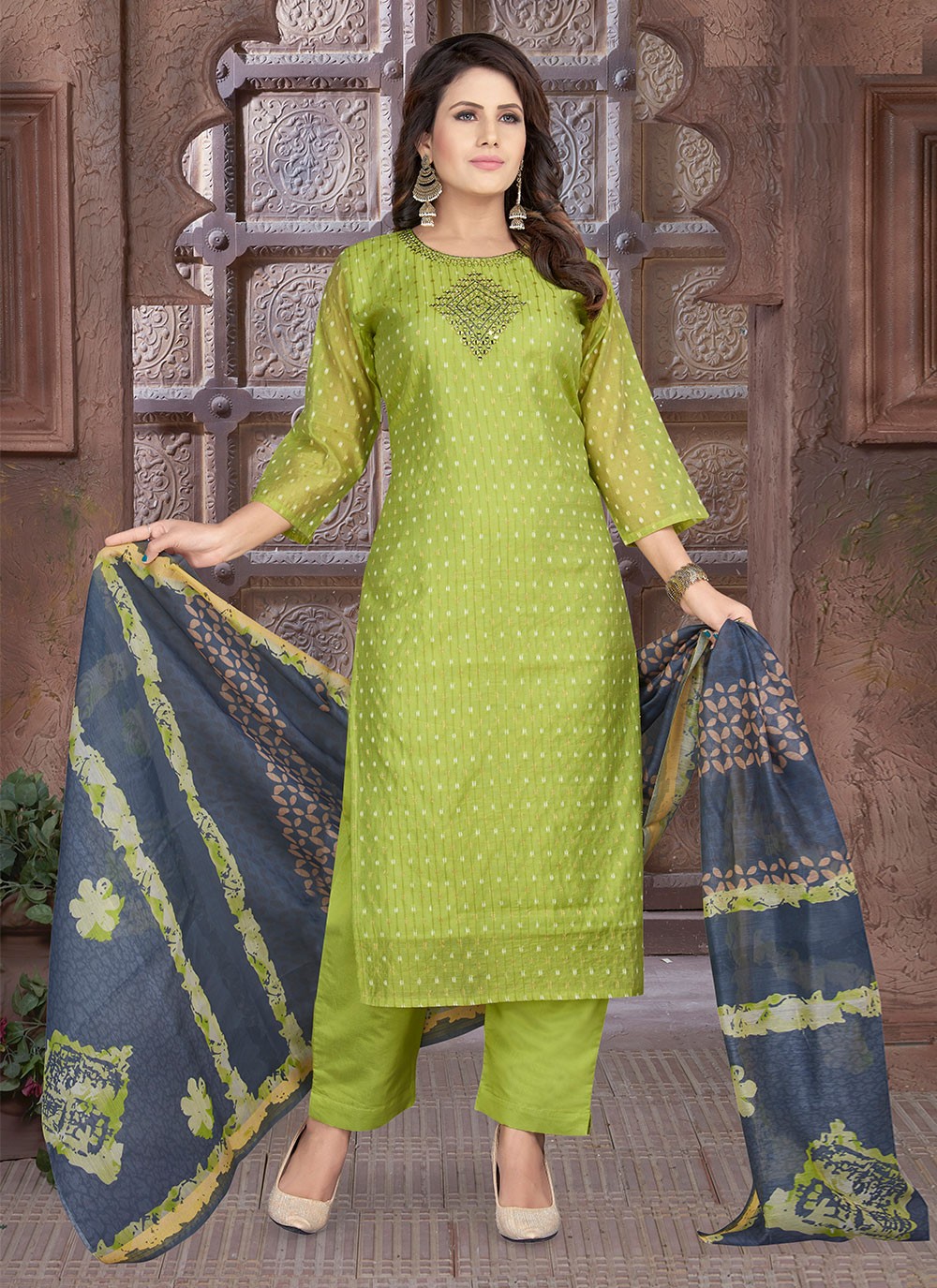 Green Chanderi Silk Embroidered Trendy Salwar Kameez