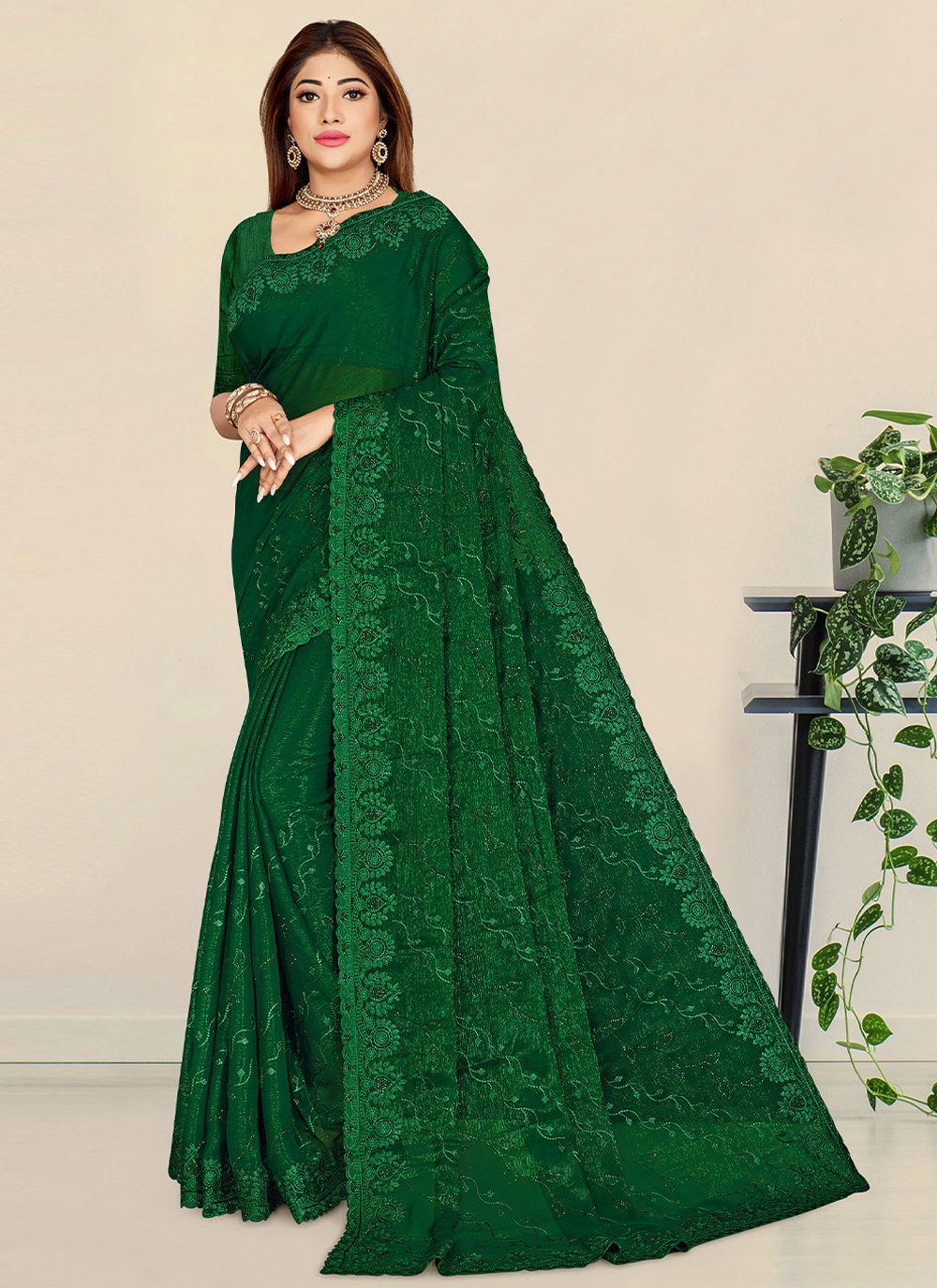 Green Color Contemporary Style Saree