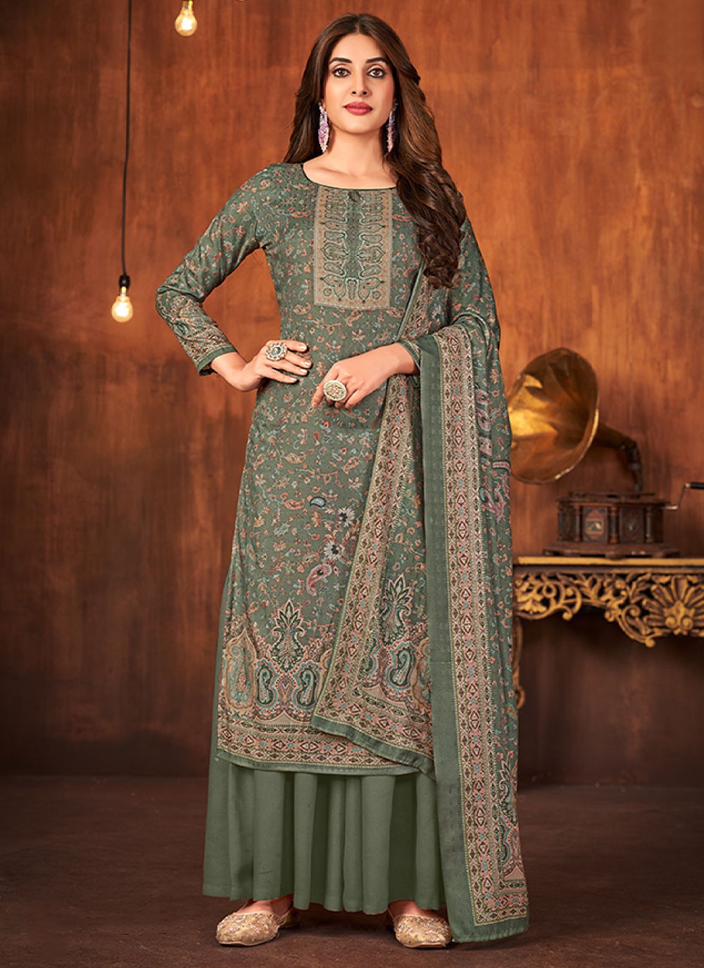 Buy Green Color Palazzo Salwar Suit Online : 244259