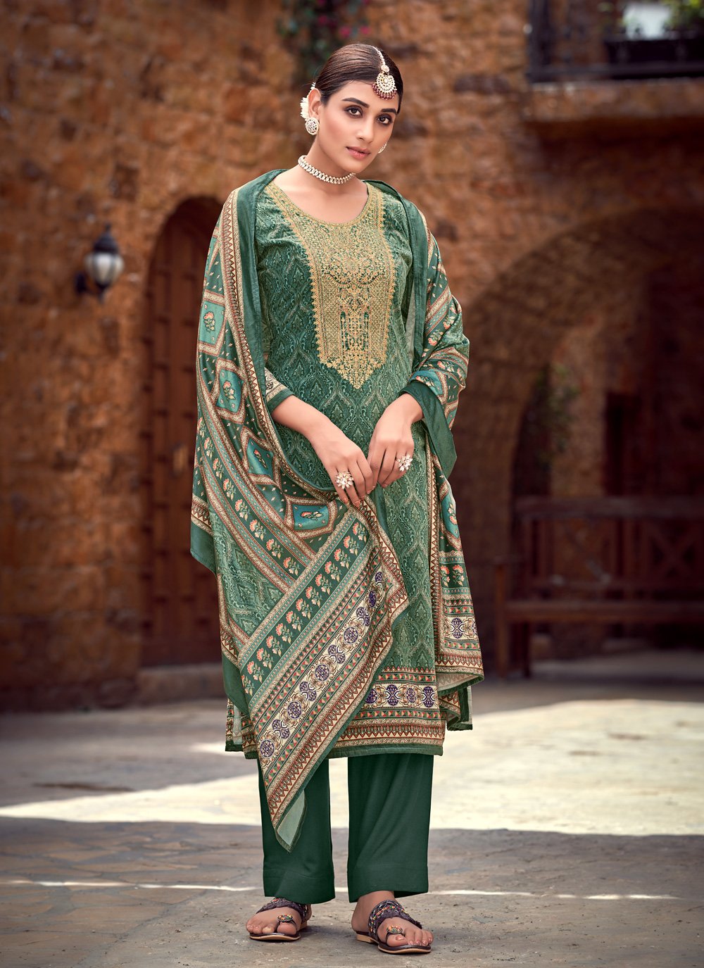 Buy Green Color Pant Style Suit Online : 243985