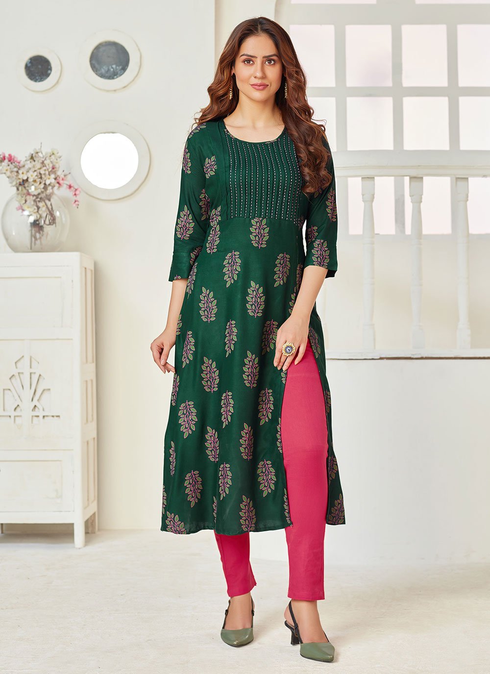 Green Color Party Wear Kurti
