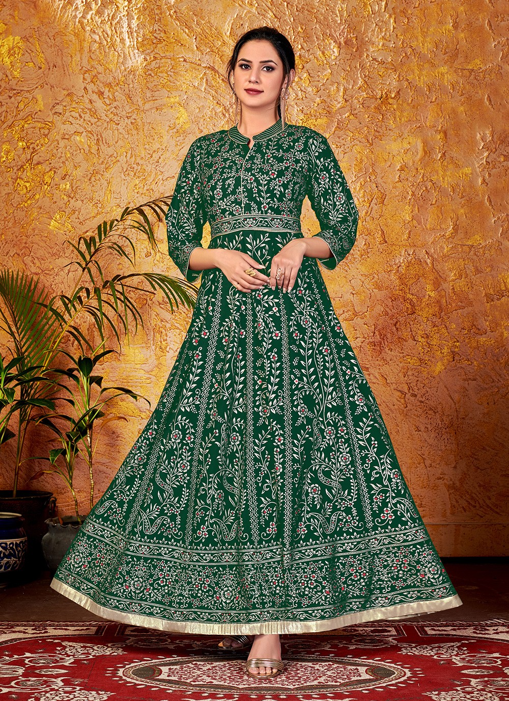 Green Color Readymade Designer Gown