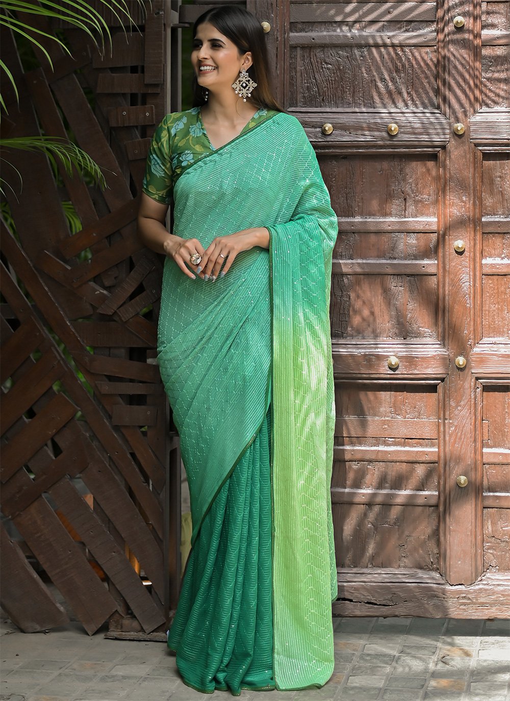 Green Color Shaded Saree