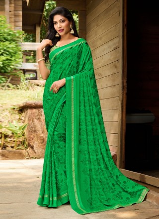 Green Contemporary Style Saree