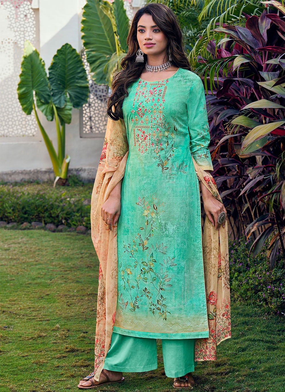 Green Cotton Festival Designer Pakistani Salwar Suit