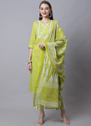 Green Cotton Party Readymade Salwar Suit