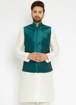 Green Dupion Silk Buttons Nehru Jackets