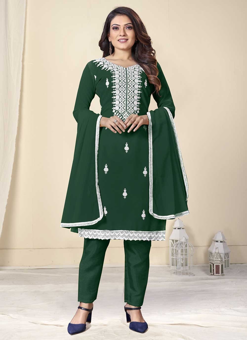 Green Embroidered Casual Trendy Salwar Suit