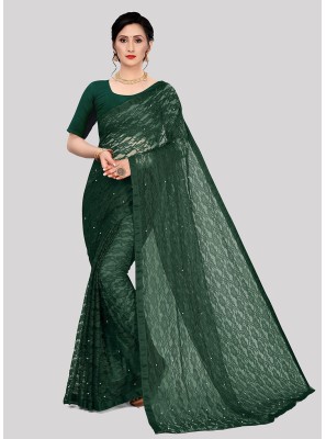 Green Embroidered Ceremonial Trendy Saree