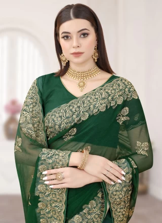 Green Embroidered Contemporary Saree