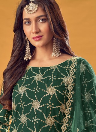 Green Embroidered Faux Georgette Palazzo Salwar Suit