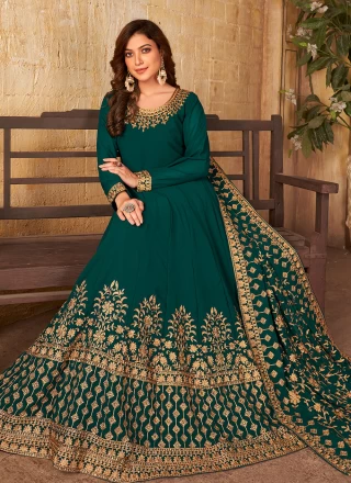 Green Embroidered Faux Georgette Salwar Suit