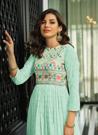 Green Embroidered Georgette Readymade Trendy Gown 