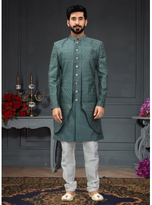Green Embroidered Indo Western