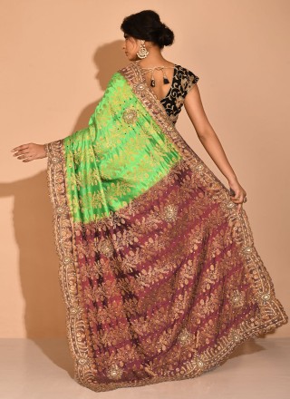 Green Embroidered Kanchipuram Silk Silk Saree