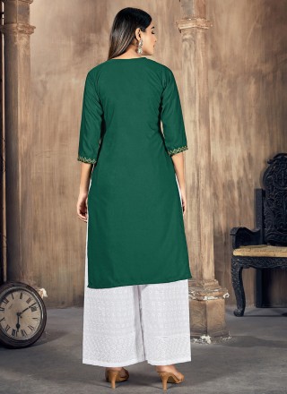 Green Embroidered Party Wear Kurti