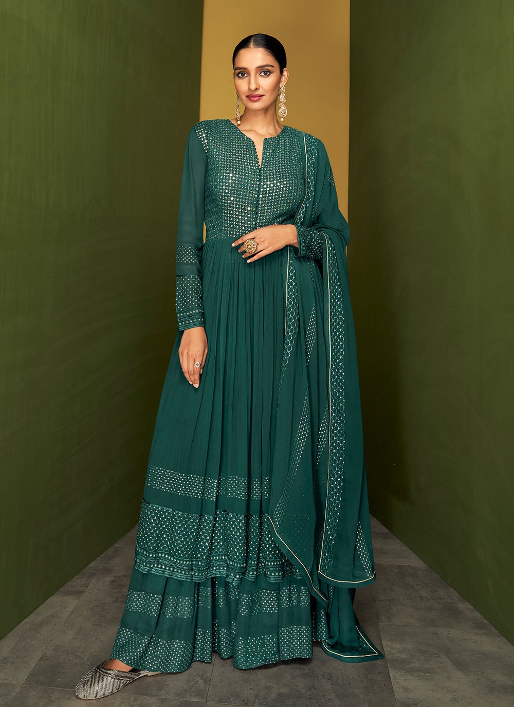 Green Embroidered Pure Georgette Salwar Suit