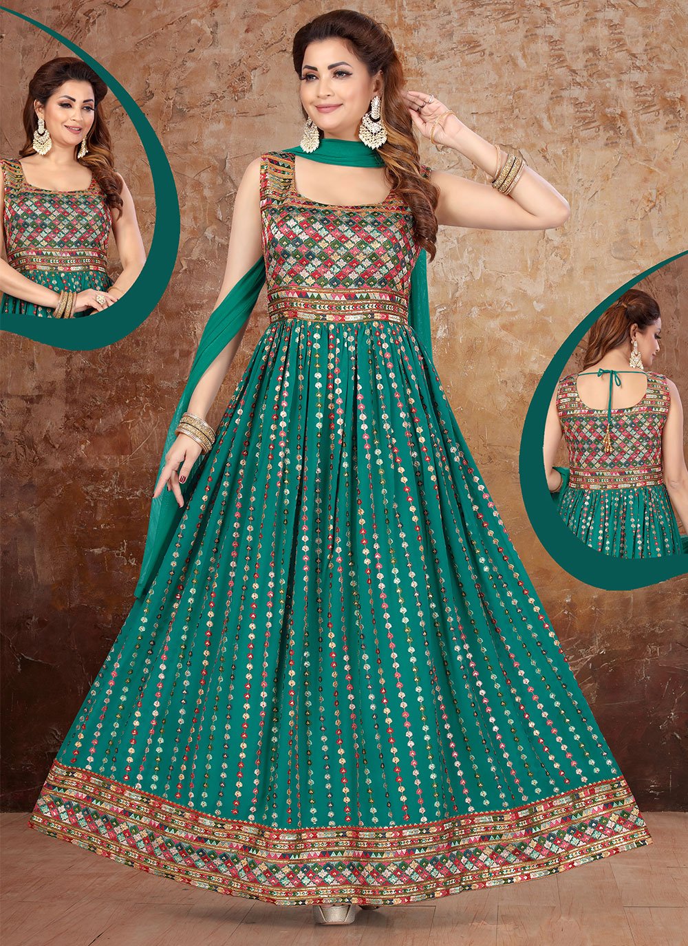 Green Embroidered Readymade Anarkali Salwar Suit