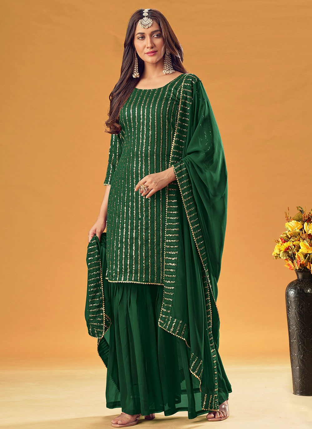 Green Embroidered Readymade Salwar Suit