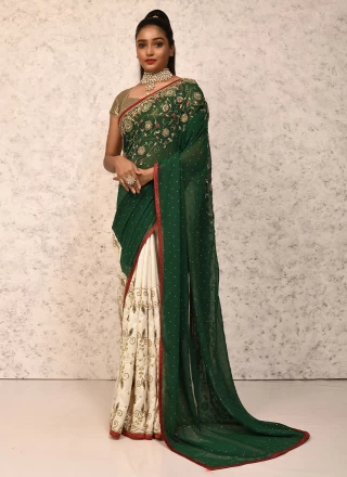 Green Embroidered Silk Contemporary Saree