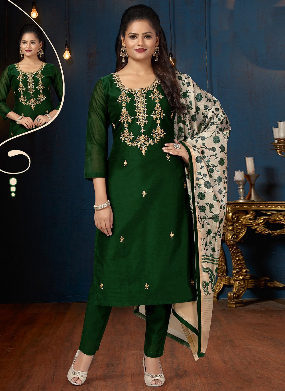 Green Embroidered Trendy Salwar Suit