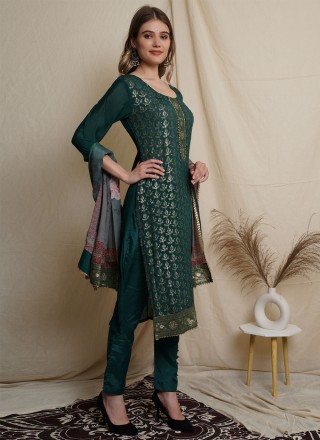 Green Embroidered Wedding Pant Style Suit