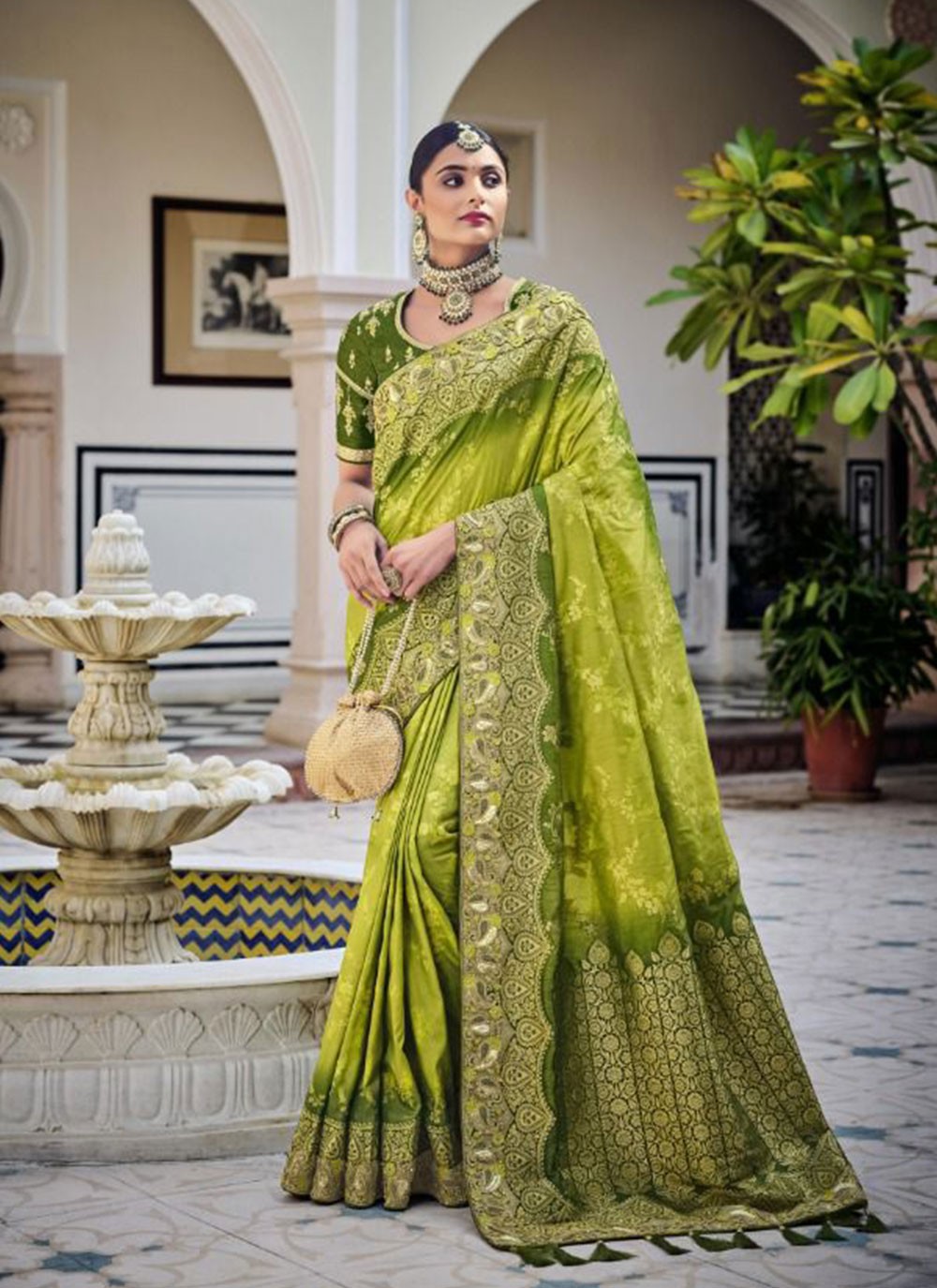 Green Designer Traditional Saree For Engagement