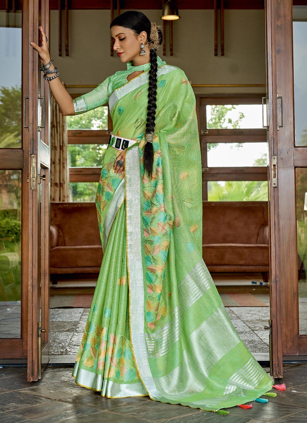 Engagement, Traditional, Wedding Green color Patola Silk, Silk fabric Saree  : 1868650